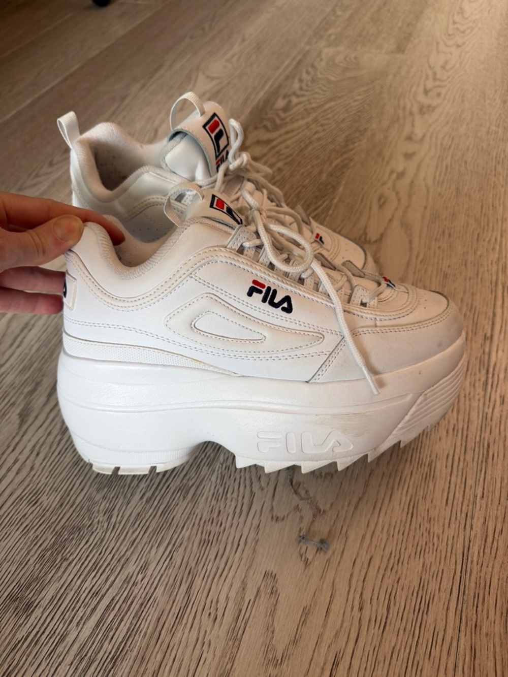 FILA White Women's Platform Sneakers with Red & Navy Accents